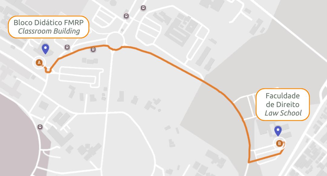 Map of the University of São Paulo · Ribeirão Preto campus, with the Faculty of Law marked